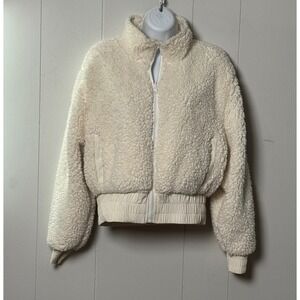 BB Dakota Reversible Sherpa Bomber Jacket Cream Olive Green Womens Size S